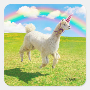 Alpaca Unicorn onder regenbooghemel Vierkante Sticker