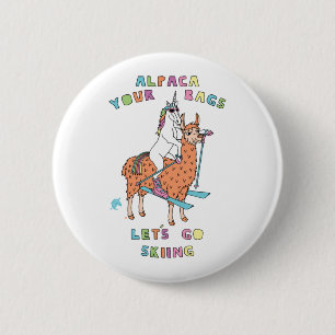 Alpaca Uw tassen Laten we gaan skiën Eenhoorn Ronde Button 5,7 Cm
