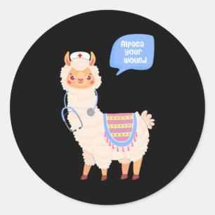 Alpaca Uw Wond Leuke Llama Wond Verpleegkundige Ronde Sticker