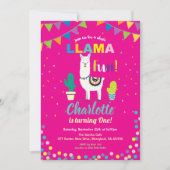 Alpaca verjaardagsuitnodiging meisje eerste 1e dag kaart (Voorkant)