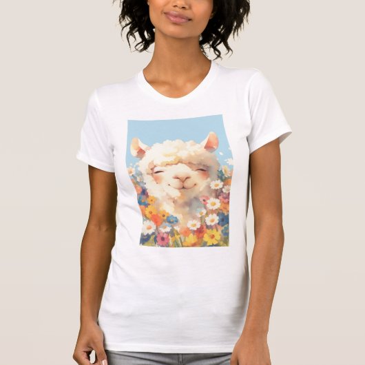 Alpaca verstopt zich in bloemen t-shirt (Voorkant)
