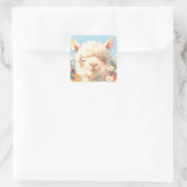 Alpaca verstopt zich in bloemen vierkante sticker (Tas)