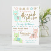 Alpaca vol met leuke verjaardagsfeestje kaart (Staand voorkant)