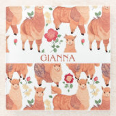 Alpaca Waterverf Kleurrijke Gepersonaliseerde Patr Glazen Onderzetter (Voorkant)