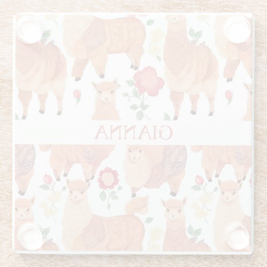 Alpaca Waterverf Kleurrijke Gepersonaliseerde Patr Glazen Onderzetter (Achterkant)