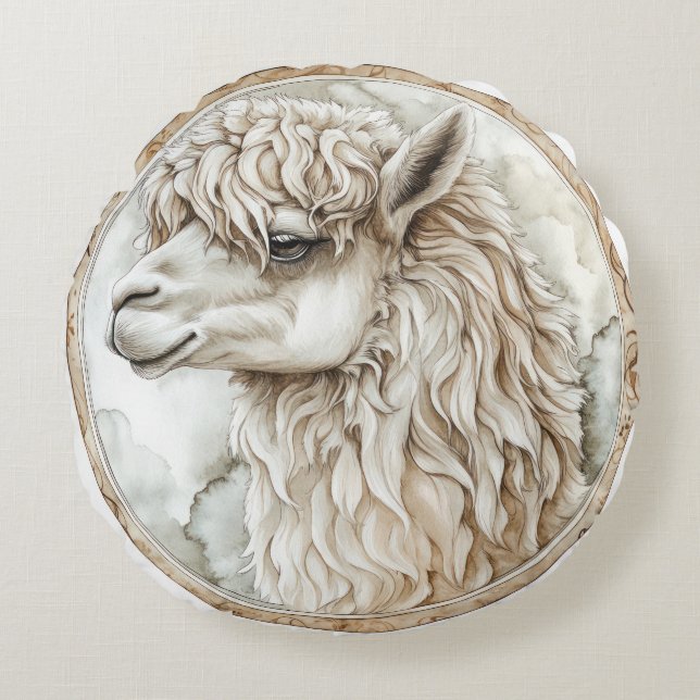 Alpaca Wild Tame en tijdloos Collectie Rond Kussen (Voorkant)