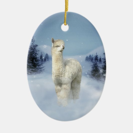 Alpaca Winter Night kerstversieringen Keramisch Ornament (Voorkant)