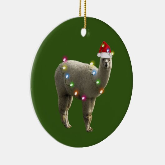 Alpaca With Hat Lights Christmas Keramisch Ornament (Rechts)