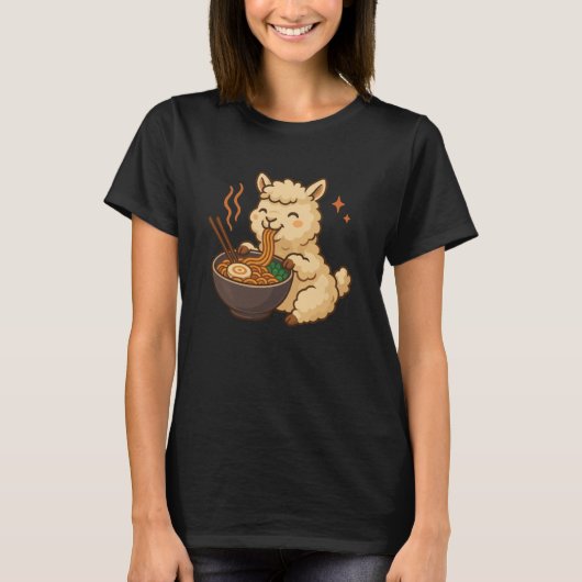 Alpaca with Noodles Ramen Kawaii Alpaca T-shirt (Voorkant)