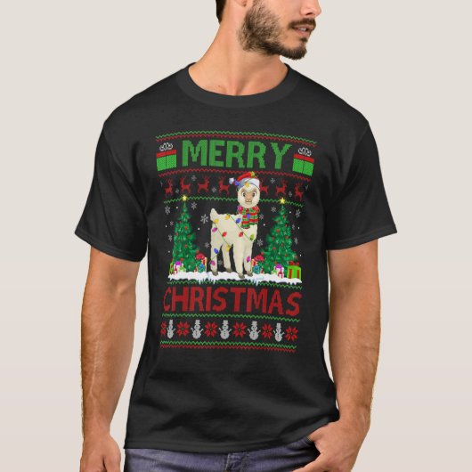 Alpaca Xmas Tree Lights Ugly Santa Alpaca Christ T-shirt (Voorkant)