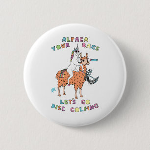 Alpaca-Your-Bags-Let's-Play-Disk-Golf-Unicorn- Ronde Button 5,7 Cm