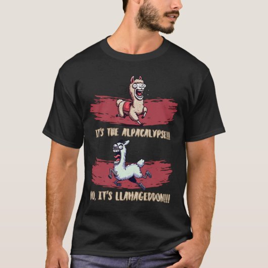 Alpacalypse en Llamagedon Grappige Alpaca en Llama T-shirt (Voorkant)