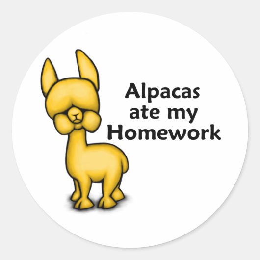 Alpacas at my Homework Ronde Sticker (Voorkant)