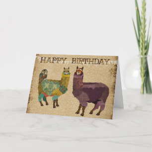 Alpaca's & Blauwgroen Uil Verjaardag Kaart