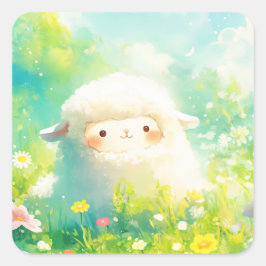 Alpaca's Day in een kleurrijke voorjaarstuin Vierkante Sticker