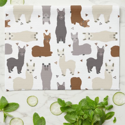 Alpacas Geo Pattern Theedoek (Gevouwen)