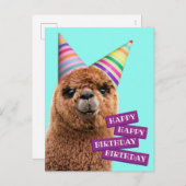 Alpaca's met feesthoeden uitnodiging briefkaart (Voorkant / Achterkant)