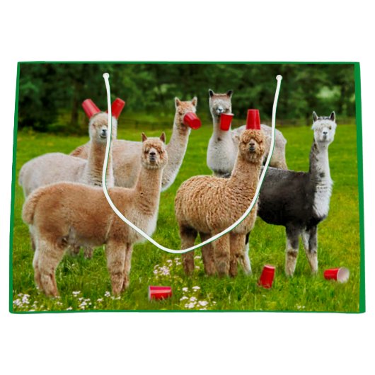 Alpaca's met rode kopjes groot cadeauzakje (Voorkant)