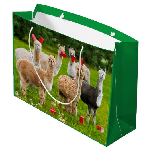 Alpaca's met rode kopjes groot cadeauzakje (Achterkant Gekanteld)