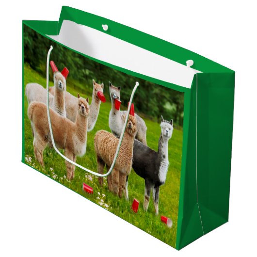 Alpaca's met rode kopjes groot cadeauzakje (Voorkant Gekanteld)