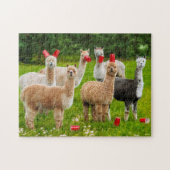 Alpaca's met rode kopjes legpuzzel (Horizontaal)