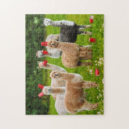 Alpaca's met rode kopjes legpuzzel (Verticaal)