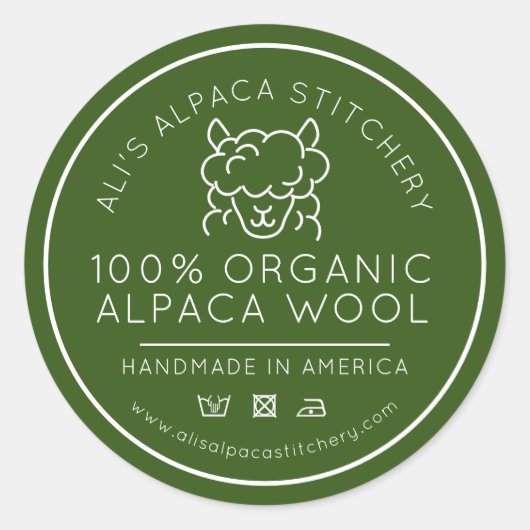 Alpacawol product groen wit breien bedrijf ronde sticker (Voorkant)