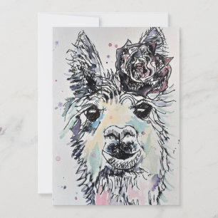 Alpacca Lama Kunst Waterverf Verjaardagsuitnodigin Kaart