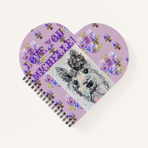 Alpacca llama Love You floral Name Leuk Notitieboe Notitieboek