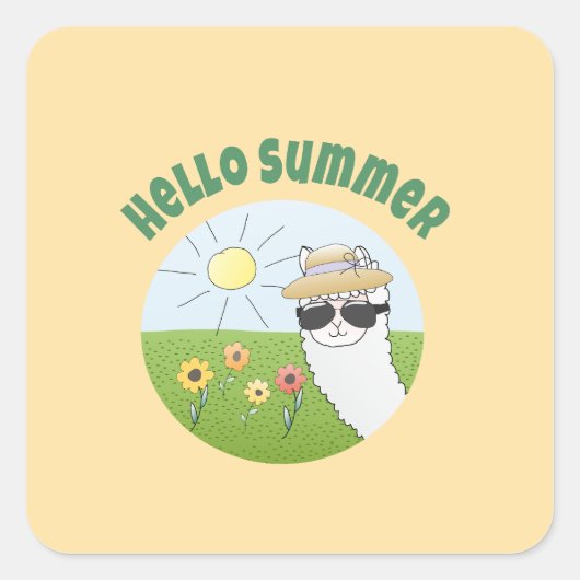 Alpaka-Party Hello Summer Alpaca partytime Vierkante Sticker (Voorkant)
