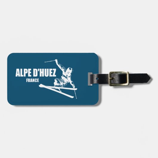 Alpe d'Huez Frankrijk Skiër Bagagelabel (Voorkant horizontaal)