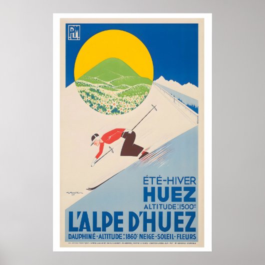 Alpe d'Huez Frankrijk Vintage Ski Poster (Voorkant)
