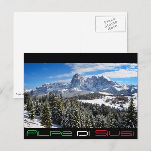 Alpe di Siusi in het briefkaart voor zwarte winter (Voorkant / Achterkant)