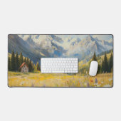 Alpen Bergdorp Olie Schildering Bureaumat (Keyboard & Muis)