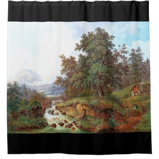 Alpen bergen Waterfall Cabin Shower Curtain Douchegordijn (Voorkant)