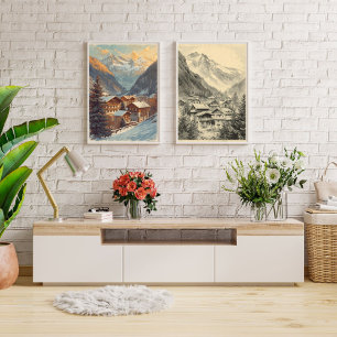 Alpen dorpscharme – Vintage Zwitserse Alpen Reizen Poster