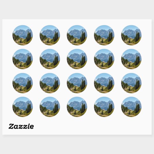 Alpen, landschappelijk landschap, ronde sticker (Vel)