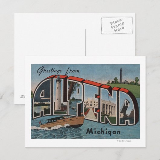 Alpena, Michigan - Grote lettertjes Briefkaart (Voorkant / Achterkant)