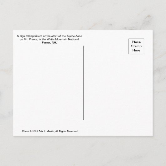 Alpengebied - White Mountains National Forest Briefkaart (Achterkant)
