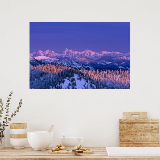 Alpenglow slaat de pieken van de gletsjer aan poster (Keuken)