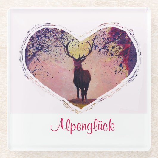 Alpenglück Hirsch Glazen Onderzetter (Voorkant)