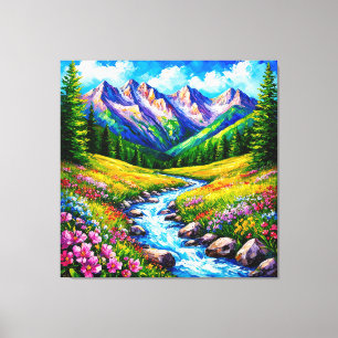 Alpenlandschap met bloeiende wilde bloemen canvas afdruk