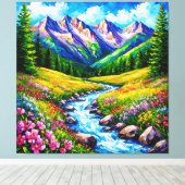 Alpenlandschap met bloeiende wilde bloemen canvas afdruk (Insitu (Houten vloer))