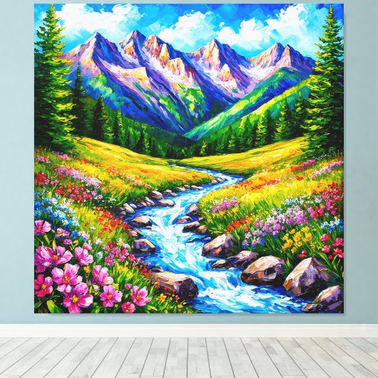 Alpenlandschap met bloeiende wilde bloemen canvas afdruk (Insitu (Houten vloer))