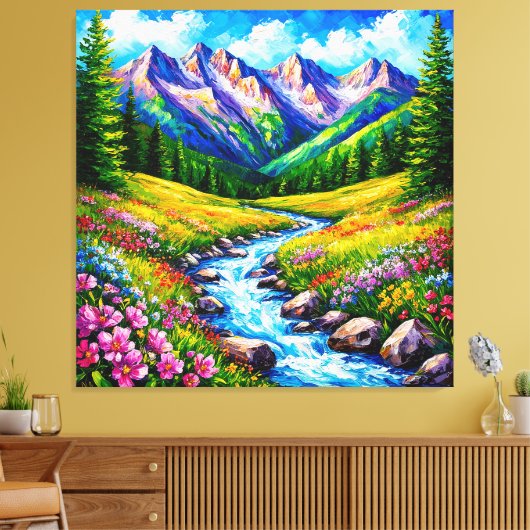Alpenlandschap met bloeiende wilde bloemen canvas afdruk (Insitu (Woonkamer))