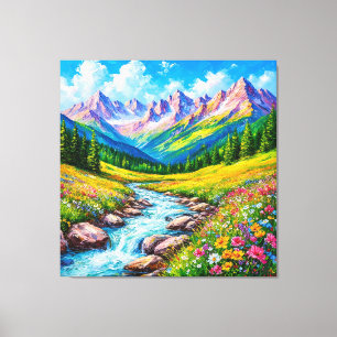 Alpenlandschap met bloeiende wilde bloemen canvas afdruk