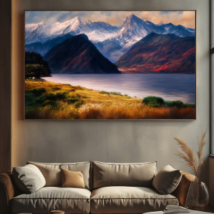 Alpenmeer bij zonsondergang poster