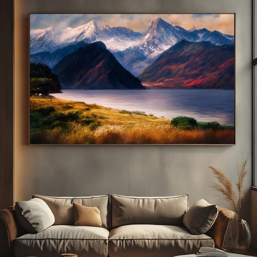 Alpenmeer bij zonsondergang poster