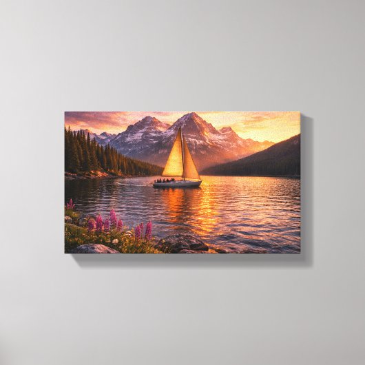 Alpenmeer Zonsondergang Zeilboot Canvas Wandkunst  Afdruk (Voorkant)