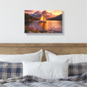 Alpenmeer Zonsondergang Zeilboot Canvas Wandkunst  Afdruk (Insitu (Slaapkamer))